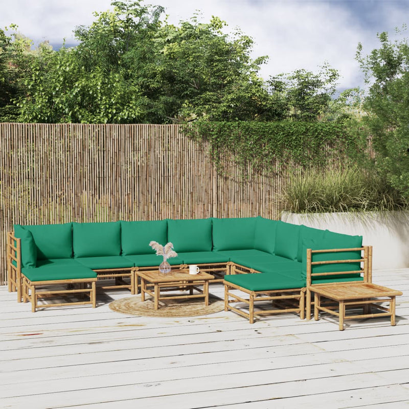 12_Piece_Garden_Lounge_Set_with_Green_Cushions__Bamboo_IMAGE_1_EAN:8720845744915
