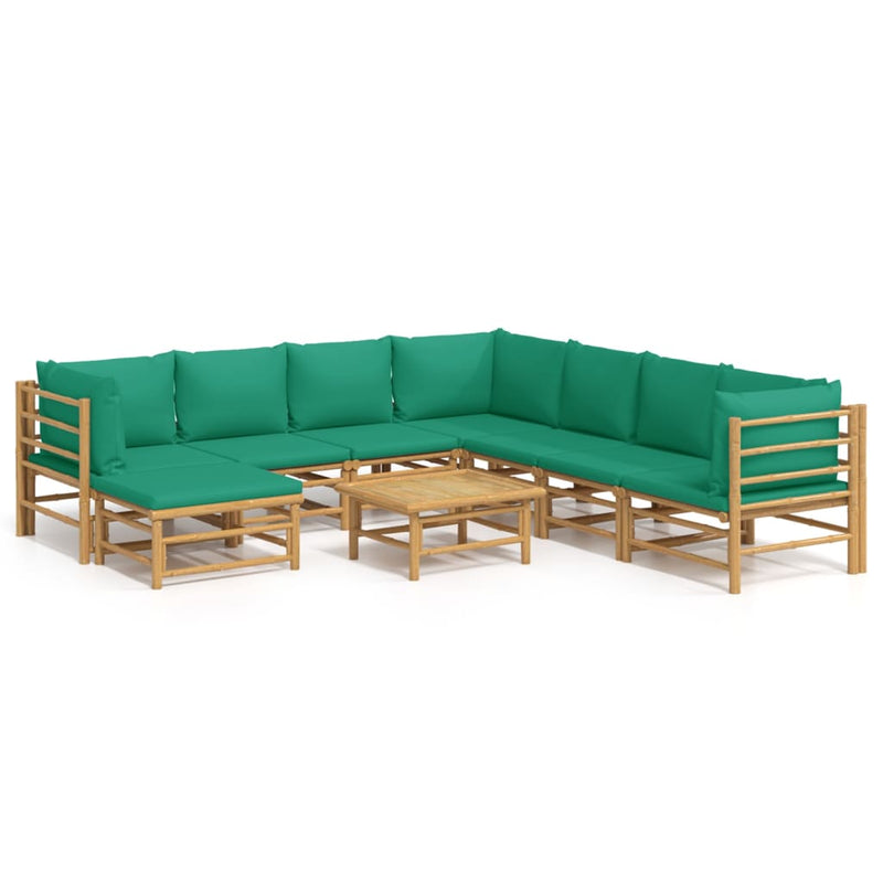 9_Piece_Garden_Lounge_Set_with_Green_Cushions__Bamboo_IMAGE_2_EAN:8720845744922