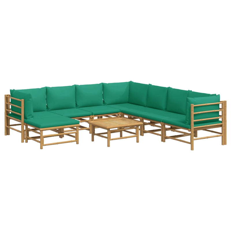 9_Piece_Garden_Lounge_Set_with_Green_Cushions__Bamboo_IMAGE_3_EAN:8720845744922