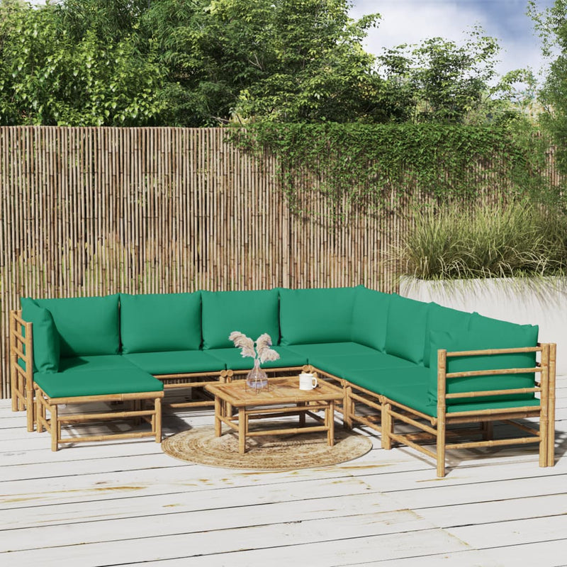 9_Piece_Garden_Lounge_Set_with_Green_Cushions__Bamboo_IMAGE_1_EAN:8720845744922