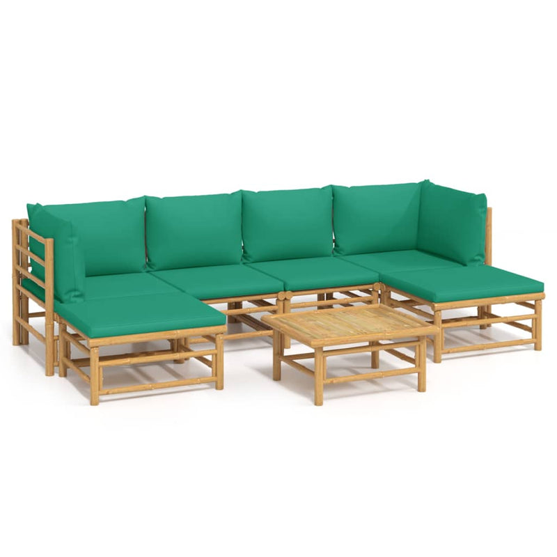 7_Piece_Garden_Lounge_Set_with_Green_Cushions__Bamboo_IMAGE_2_EAN:8720845744939