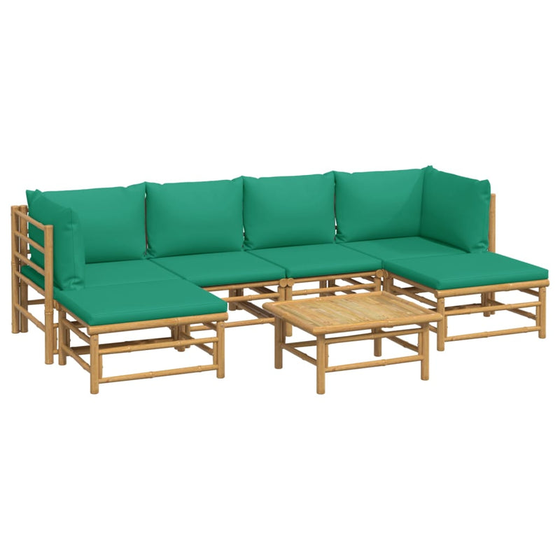 7_Piece_Garden_Lounge_Set_with_Green_Cushions__Bamboo_IMAGE_3_EAN:8720845744939