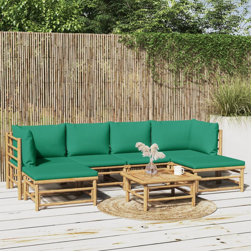 7_Piece_Garden_Lounge_Set_with_Green_Cushions__Bamboo_IMAGE_1_EAN:8720845744939
