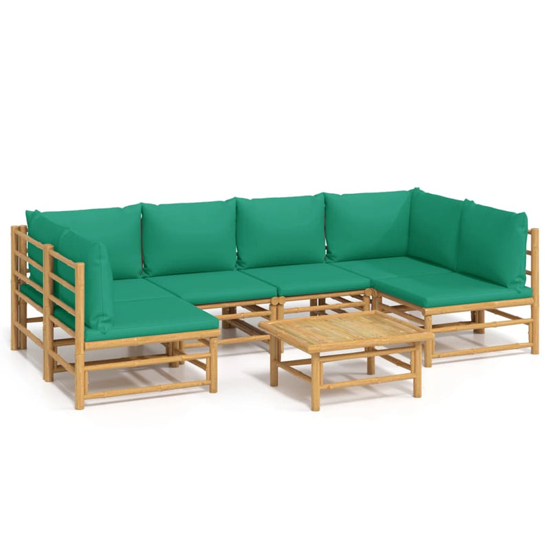 7_Piece_Garden_Lounge_Set_with_Green_Cushions__Bamboo_IMAGE_2_EAN:8720845744946