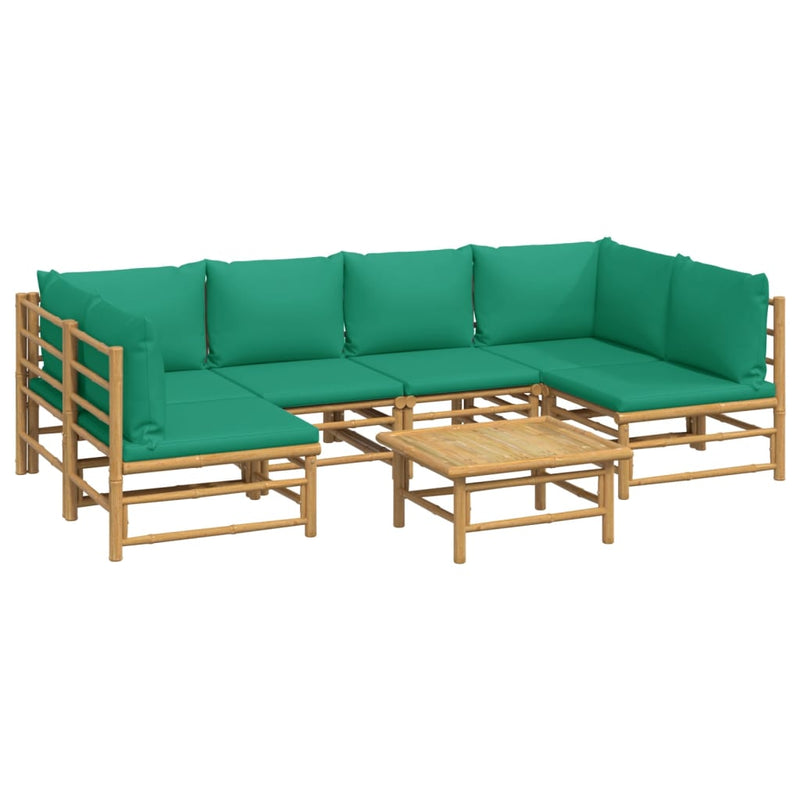 7_Piece_Garden_Lounge_Set_with_Green_Cushions__Bamboo_IMAGE_3_EAN:8720845744946
