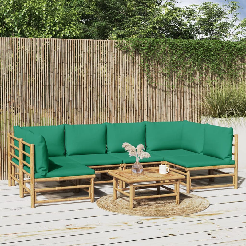 7_Piece_Garden_Lounge_Set_with_Green_Cushions__Bamboo_IMAGE_1_EAN:8720845744946