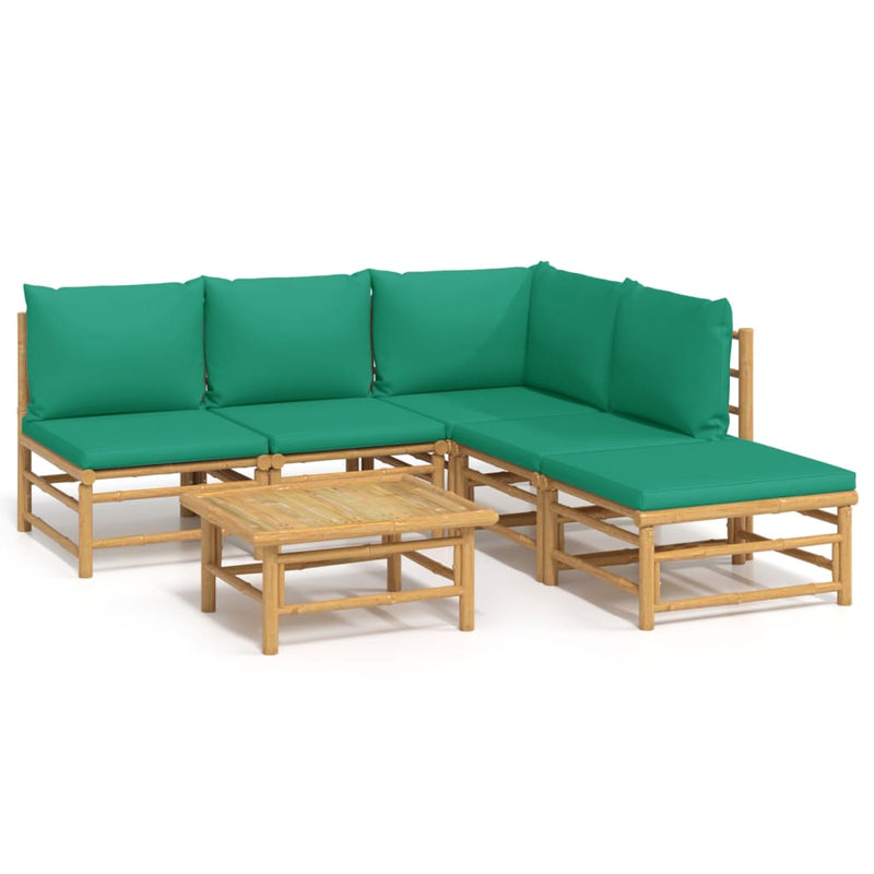 6_Piece_Garden_Lounge_Set_with_Green_Cushions__Bamboo_IMAGE_2_EAN:8720845744953