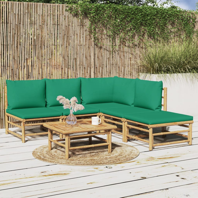 6_Piece_Garden_Lounge_Set_with_Green_Cushions__Bamboo_IMAGE_1_EAN:8720845744953