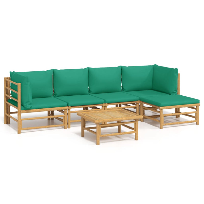 6_Piece_Garden_Lounge_Set_with_Green_Cushions__Bamboo_IMAGE_2_EAN:8720845744960