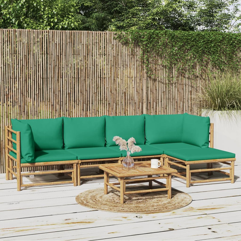 6_Piece_Garden_Lounge_Set_with_Green_Cushions__Bamboo_IMAGE_1_EAN:8720845744960