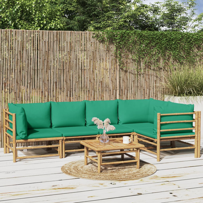 6_Piece_Garden_Lounge_Set_with_Green_Cushions__Bamboo_IMAGE_1_EAN:8720845744977