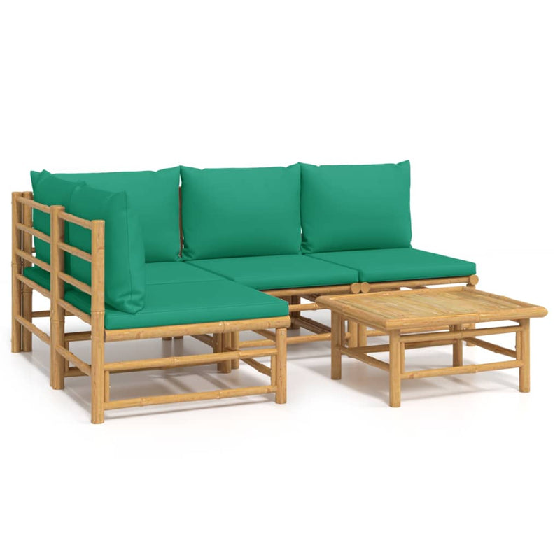 5_Piece_Garden_Lounge_Set_with_Green_Cushions__Bamboo_IMAGE_2_EAN:8720845744984