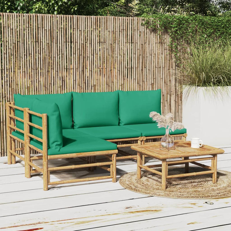5_Piece_Garden_Lounge_Set_with_Green_Cushions__Bamboo_IMAGE_1_EAN:8720845744984