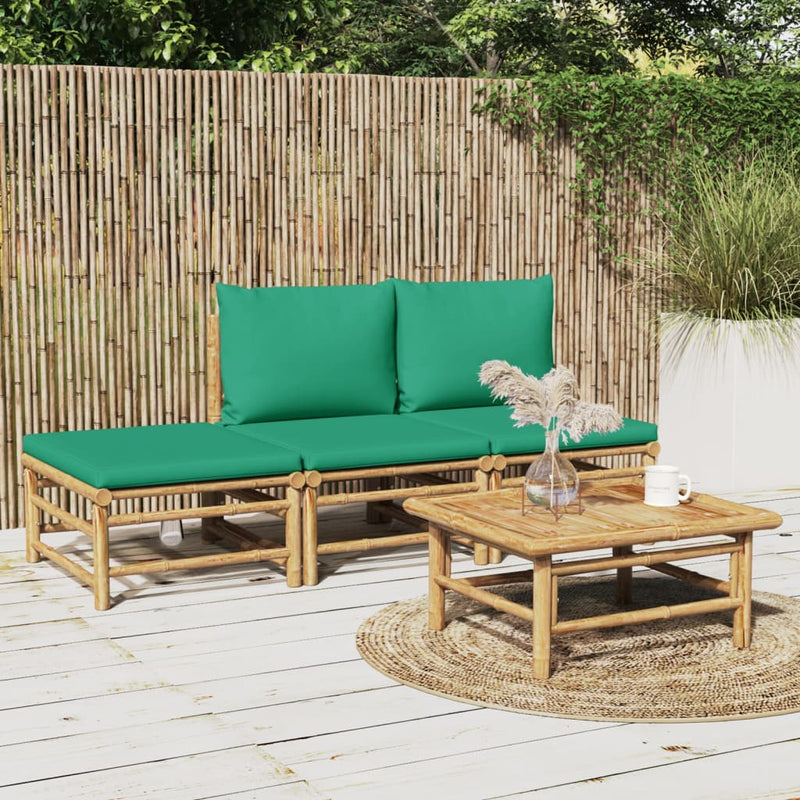 4_Piece_Garden_Lounge_Set_with_Green_Cushions__Bamboo_IMAGE_1_EAN:8720845744991