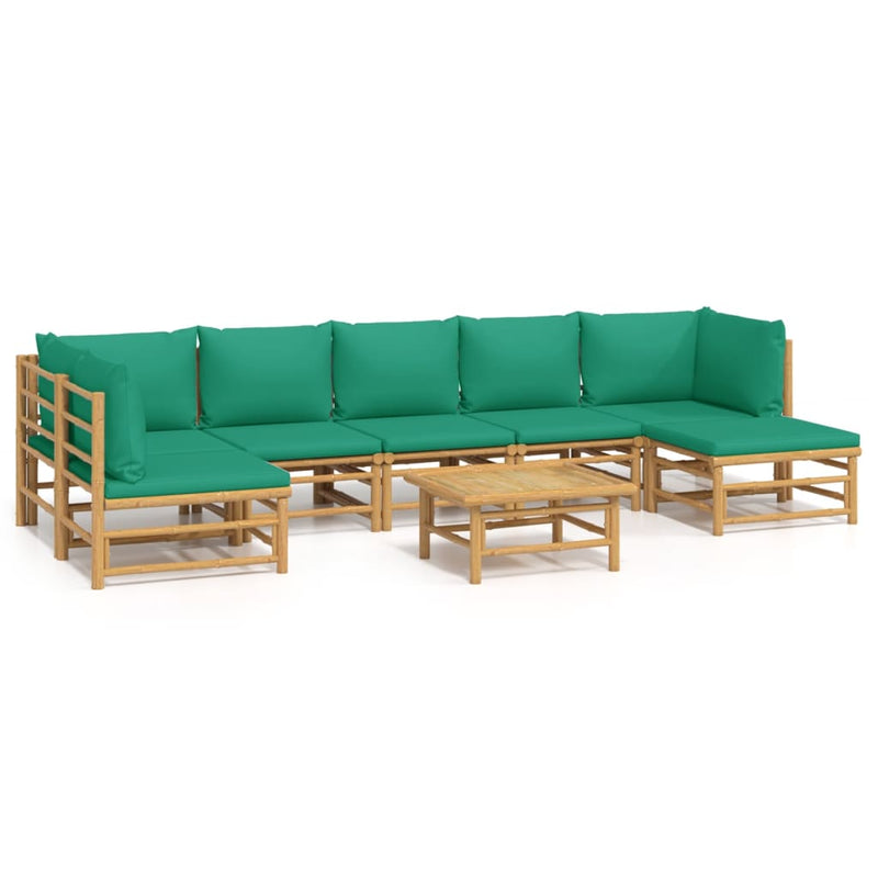 8_Piece_Garden_Lounge_Set_with_Green_Cushions__Bamboo_IMAGE_2_EAN:8720845745028