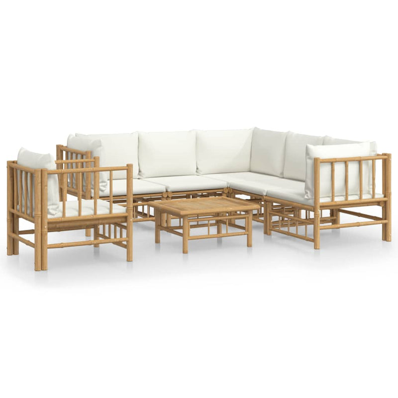 7_Piece_Garden_Lounge_Set_with_Cream_White_Cushions__Bamboo_IMAGE_2_EAN:8720845745172