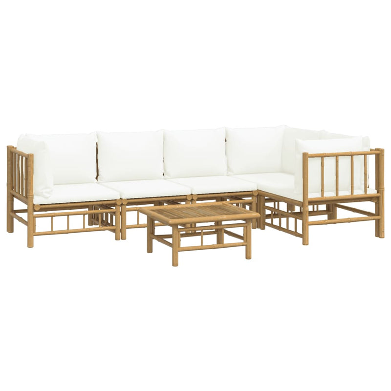 6 Piece Garden Lounge Set with Cream White Cushions  Bamboo