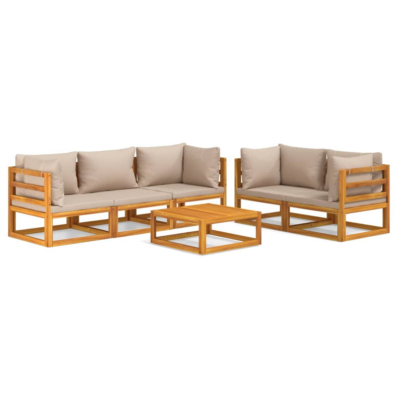 6 Piece Garden Lounge Set with Taupe Cushions Solid Wood