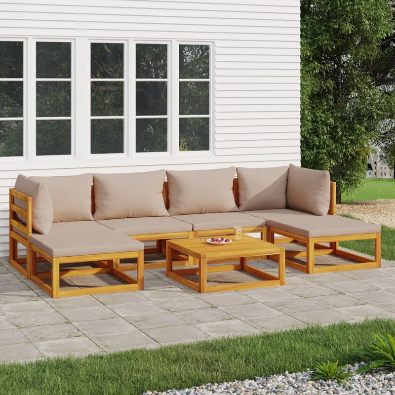 7 Piece Garden Lounge Set with Taupe Cushions Solid Wood