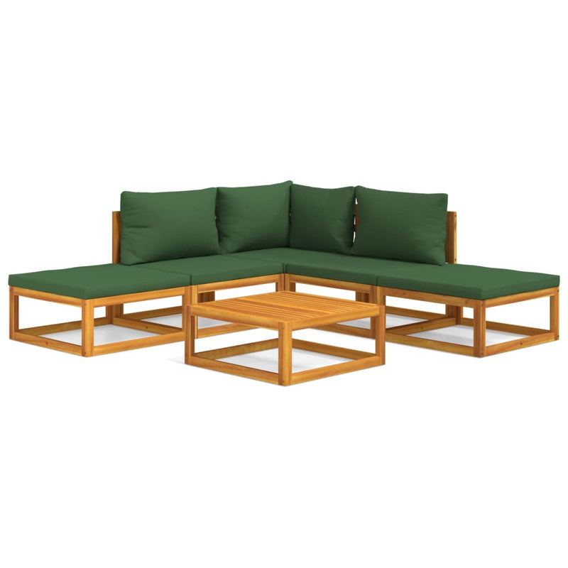 6_Piece_Garden_Lounge_Set_with_Green_Cushions_Solid_Wood_IMAGE_2_EAN:8720845746353
