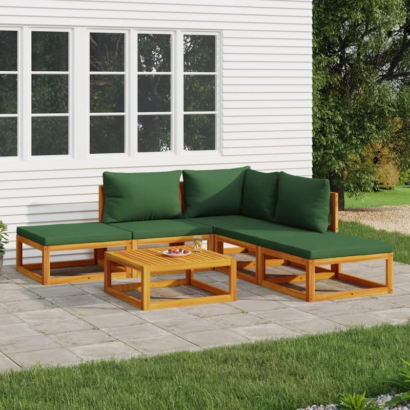 6_Piece_Garden_Lounge_Set_with_Green_Cushions_Solid_Wood_IMAGE_1_EAN:8720845746353