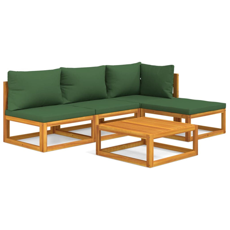 5_Piece_Garden_Lounge_Set_with_Green_Cushions_Solid_Wood_IMAGE_2_EAN:8720845746377