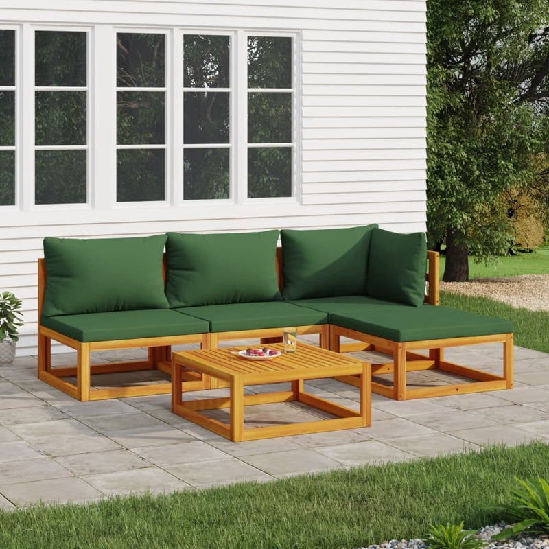 5_Piece_Garden_Lounge_Set_with_Green_Cushions_Solid_Wood_IMAGE_1_EAN:8720845746377