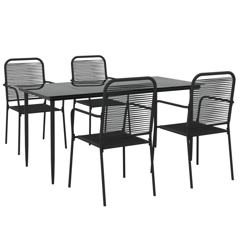 5 Piece Garden Dining Set Black Cotton Rope and Steel