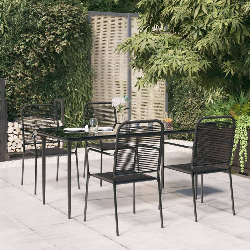 5 Piece Garden Dining Set Black Cotton Rope and Steel