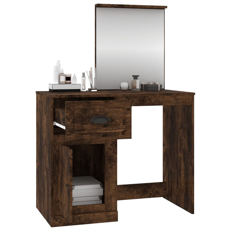 Dressing Table with Mirror Smoked Oak 90x50x132.5 cm Engineered Wood