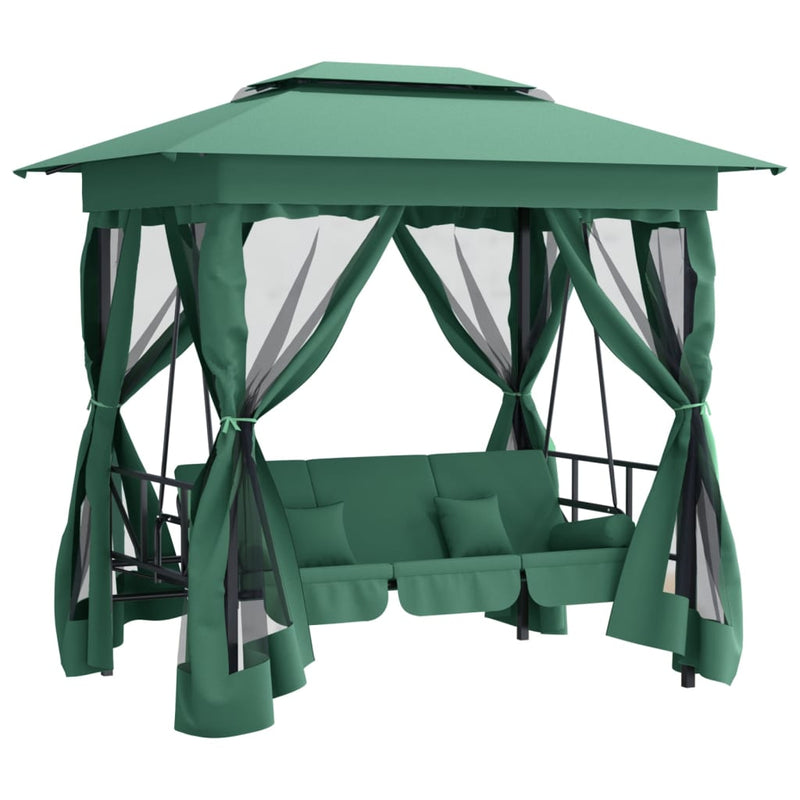 Garden Gazebo with Convertible Swing Bench Green Fabric&Steel