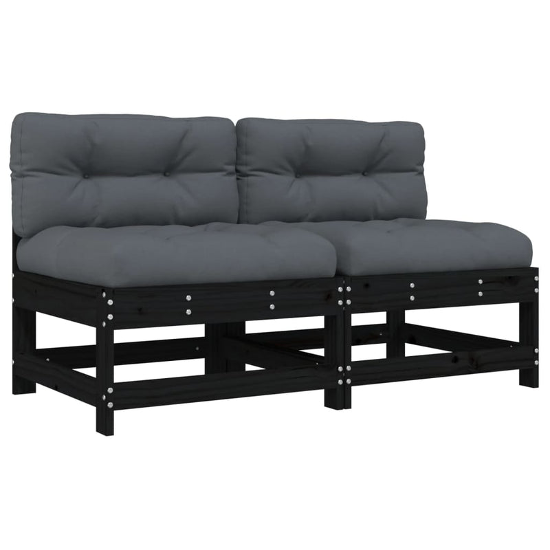 Middle Sofas with Cushions 2 pcs Black Solid Wood Pine