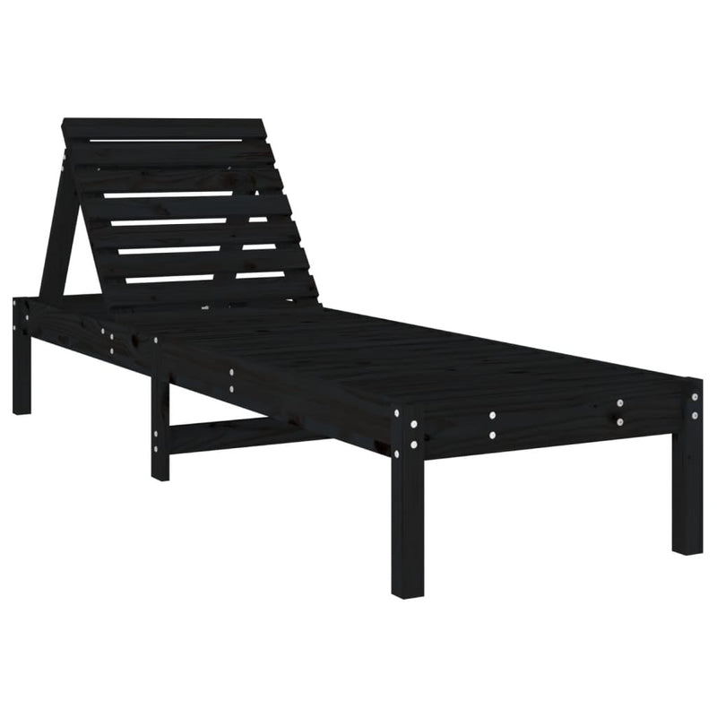 Sun Loungers 2 pcs with Table Black Solid Wood Pine