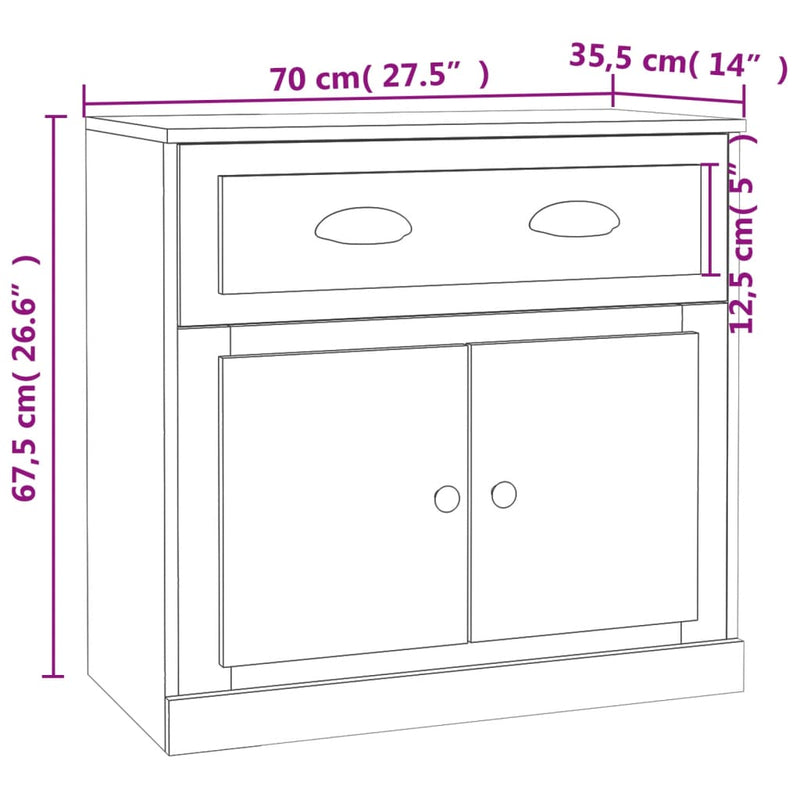 Sideboards 2 pcs High Gloss White Engineered Wood