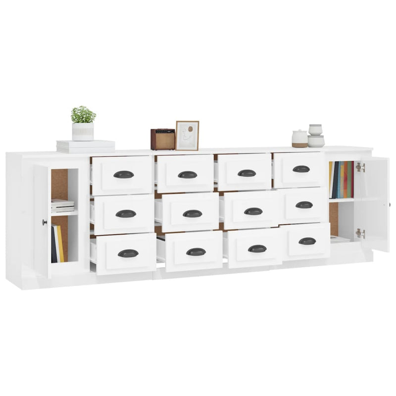 Sideboards 3 pcs High Gloss White Engineered Wood