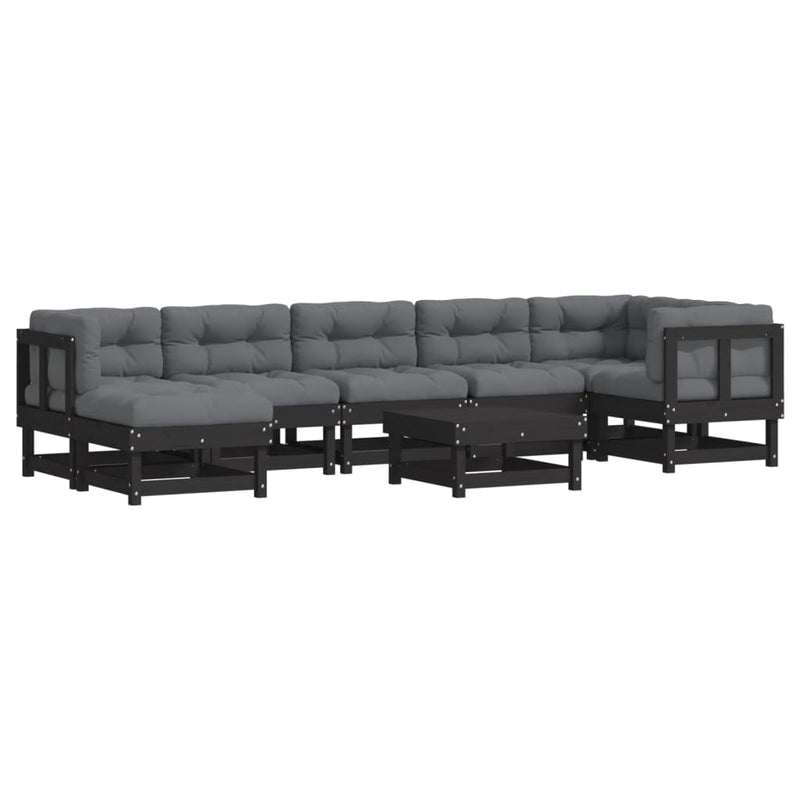 8 Piece Garden Lounge Set with Cushions Black Solid Wood