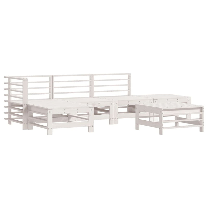 6 Piece Garden Lounge Set with Cushions White Solid Wood
