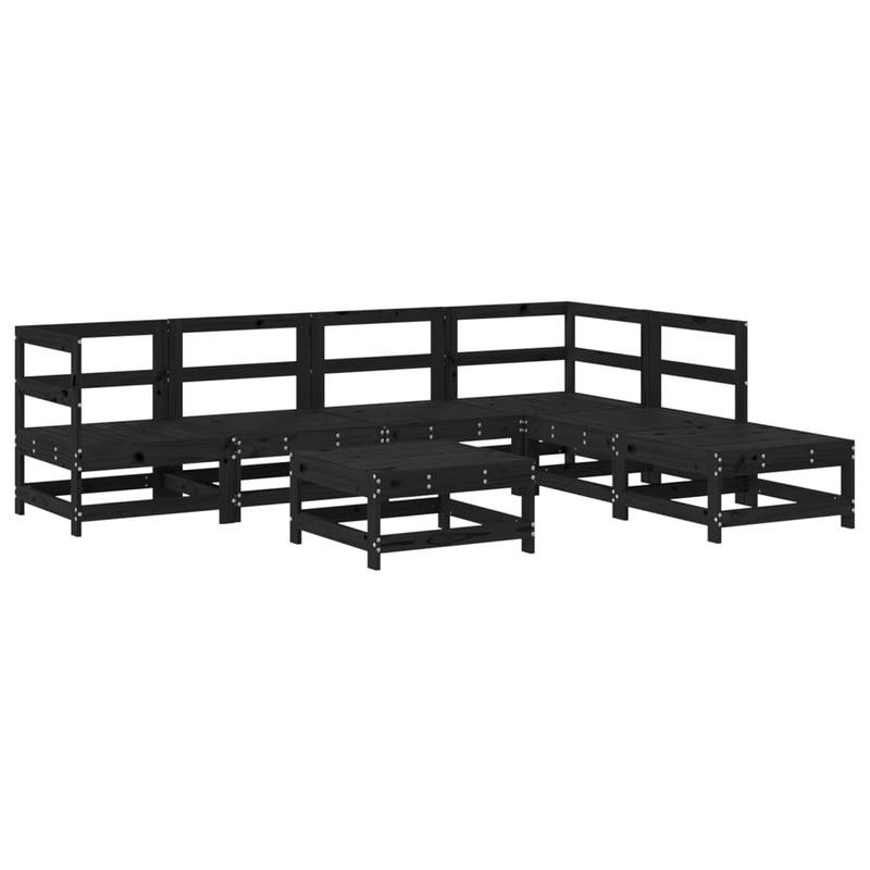 7 Piece Garden Lounge Set with Cushions Black Solid Wood