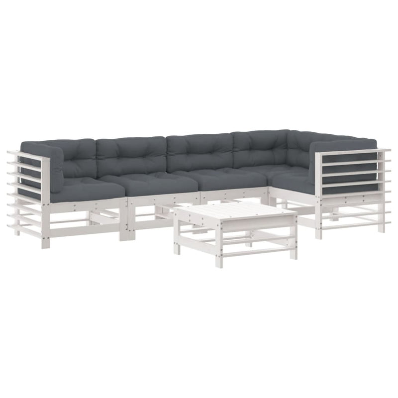 6 Piece Garden Lounge Set with Cushions White Solid Wood