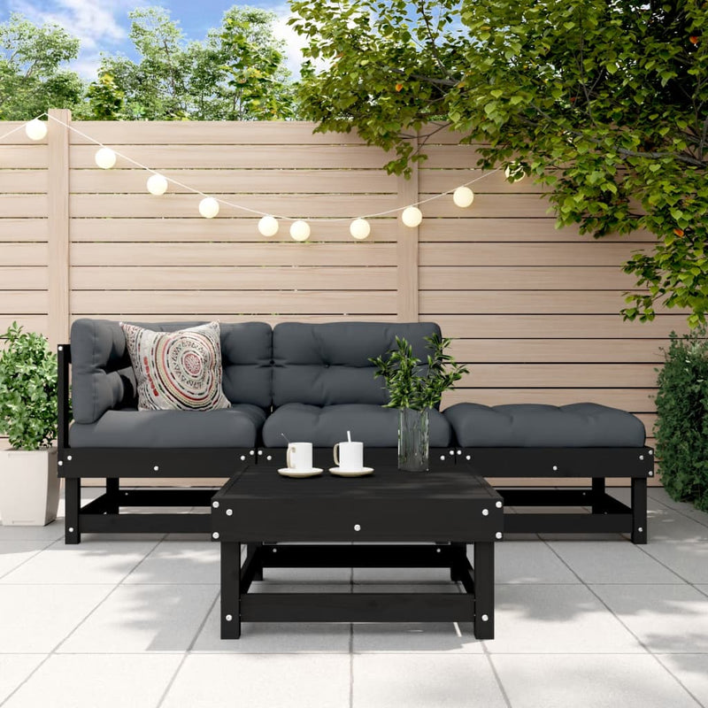 4 Piece Garden Lounge Set with Cushions Black Solid Wood