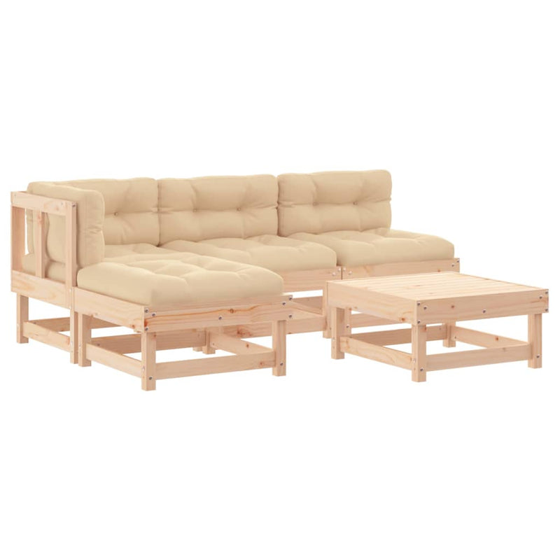 5 Piece Garden Lounge Set with Cushions Solid Wood