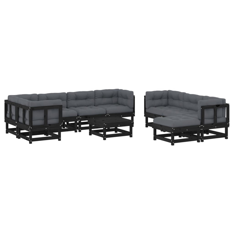 10 Piece Garden Lounge Set with Cushions Black Solid Wood