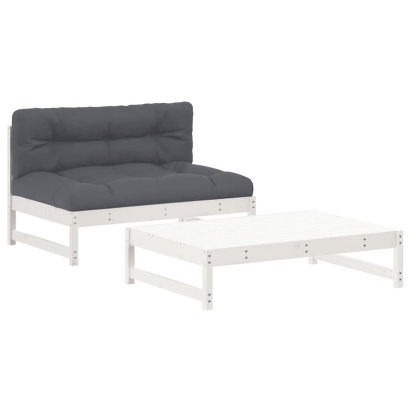 2 Piece Garden Lounge Set with Cushions White Solid Wood