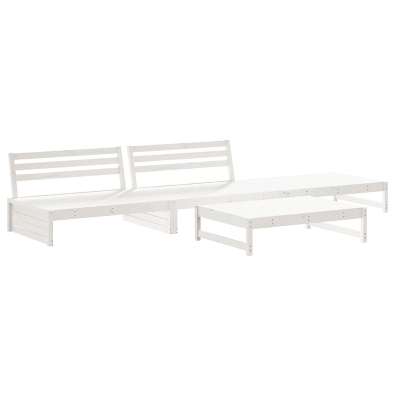 4 Piece Garden Lounge Set with Cushions White Solid Wood