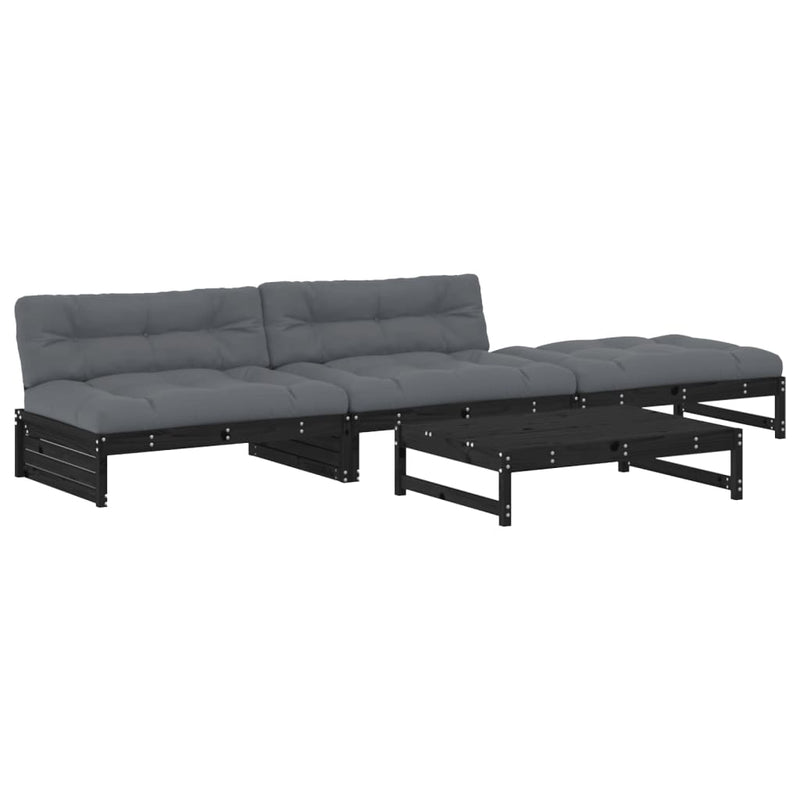 4 Piece Garden Lounge Set with Cushions Black Solid Wood