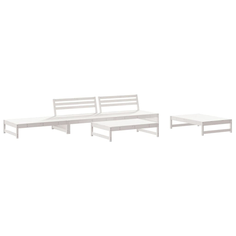5 Piece Garden Lounge Set with Cushions White Solid Wood