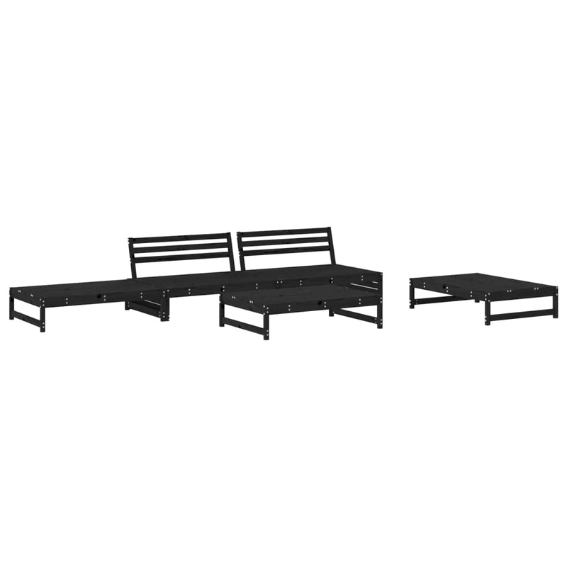 5 Piece Garden Lounge Set with Cushions Black Solid Wood
