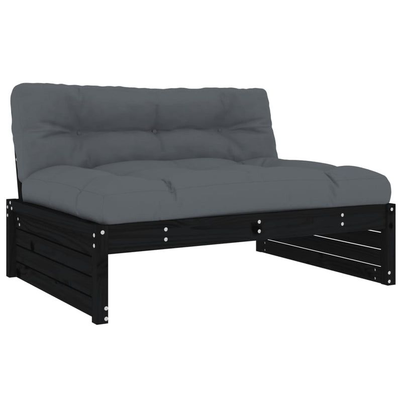 6 Piece Garden Lounge Set with Cushions Black Solid Wood