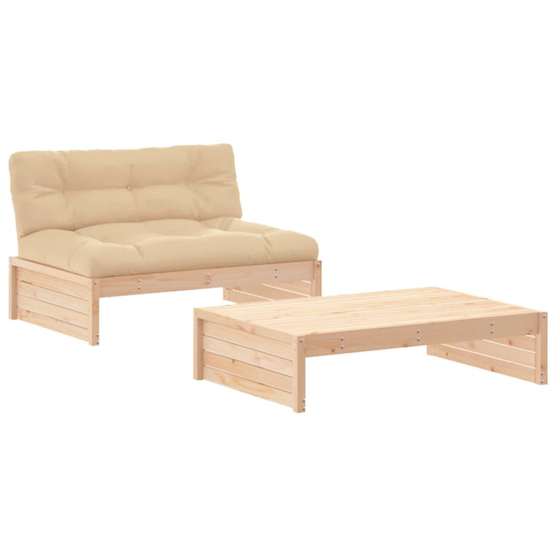 2 Piece Garden Lounge Set with Cushions Solid Wood