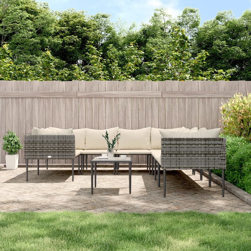 9 Piece Garden Lounge Set with Cushions Grey Poly Rattan